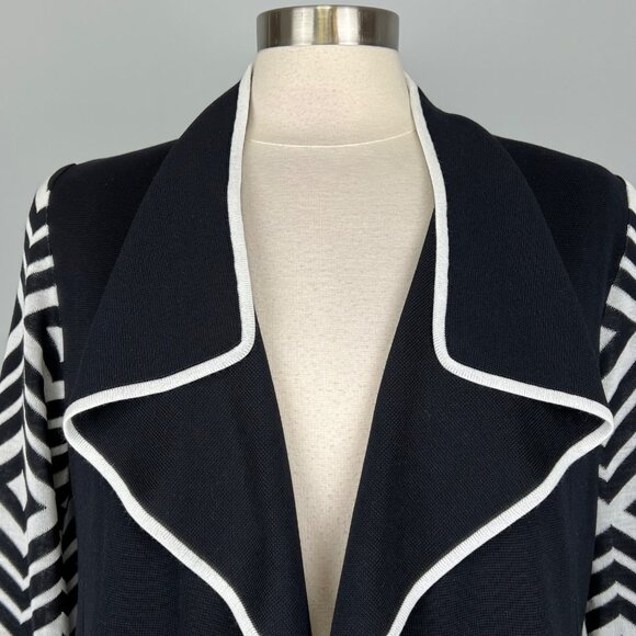 Misook Womens Black White Geometric Pattern Open Cardigan Sweater size Small - Picture 2 of 11
